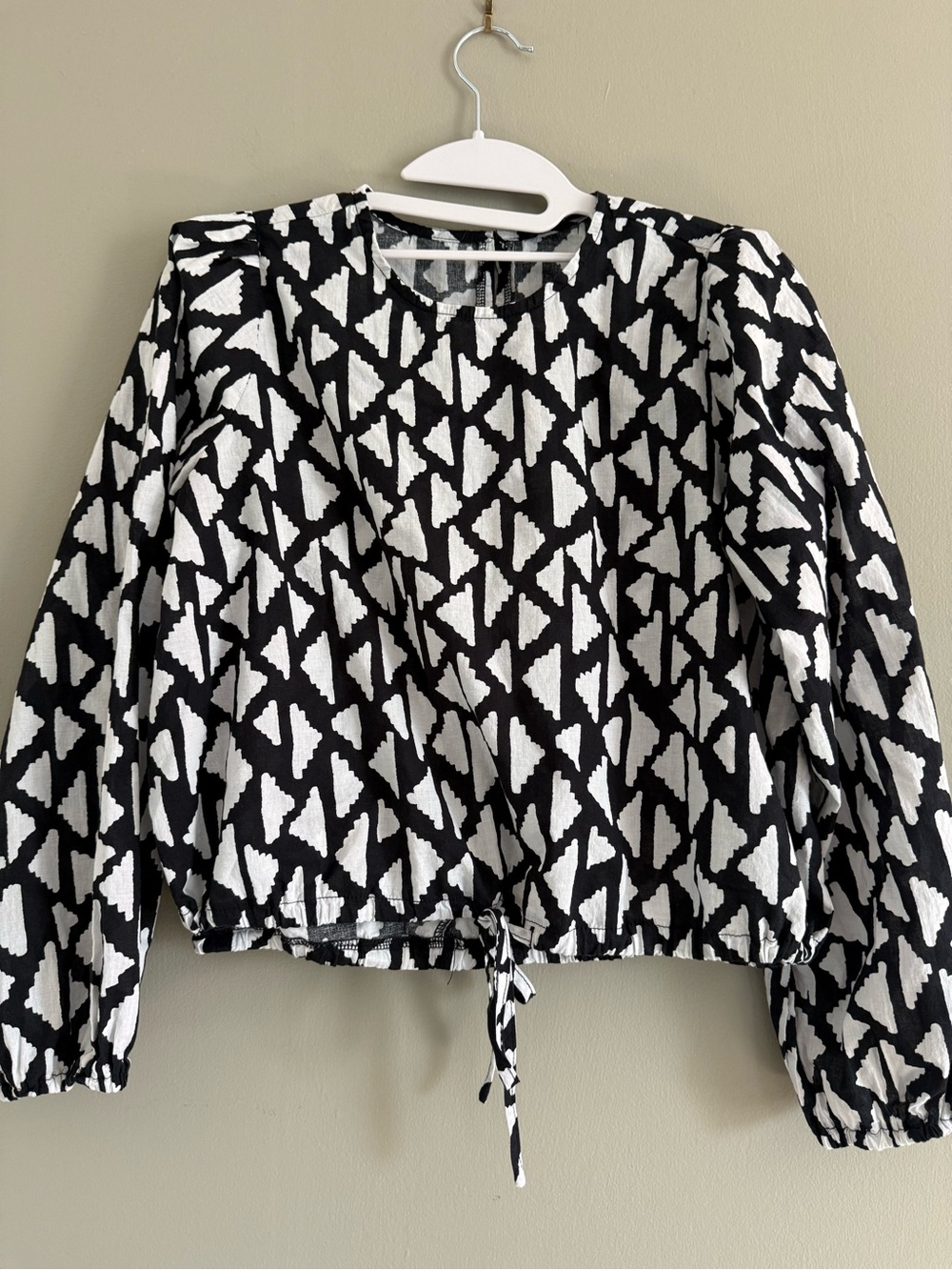 Hazel Black White Geometric Print Cotton Crop Blouse Small
